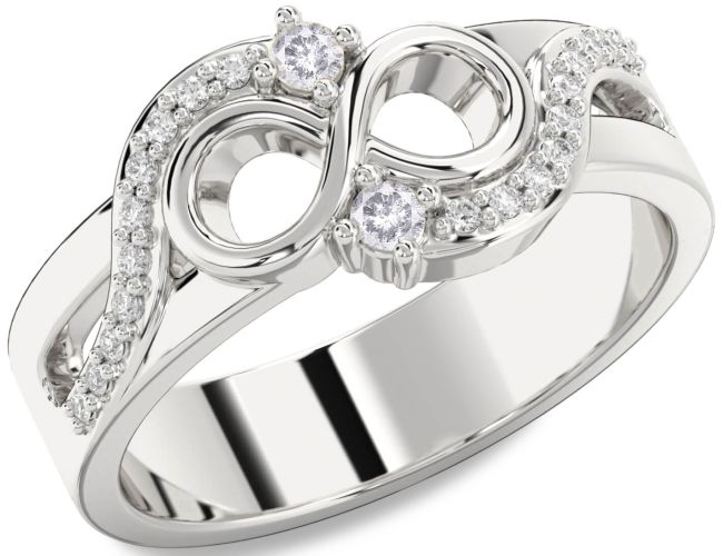 Salt & Pepper Diamond Silver Infinity Round Two Stone Ring