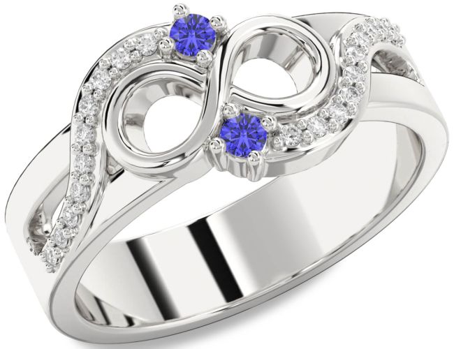 Diamond Tanzanite Silver Infinity Round Two Stone Ring