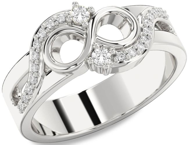 Diamond White Sapphire Silver Infinity Round Two Stone Ring