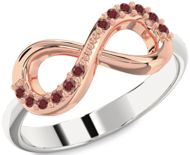 Garnet Rose Gold Silver Infinity Round Ring