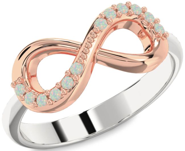 Opal Silver & 10K Rose Gold Infinity Round Ring