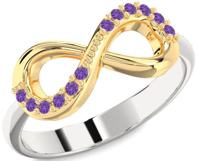 Amethyst Gold Silver Infinity Round Ring