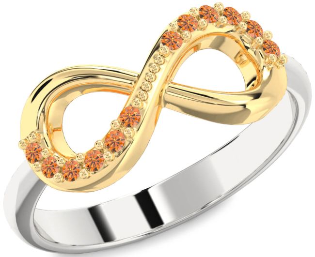 Citrine Gold Silver Infinity Round Ring