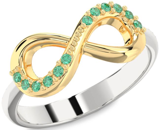 Emerald Gold Silver Infinity Round Ring