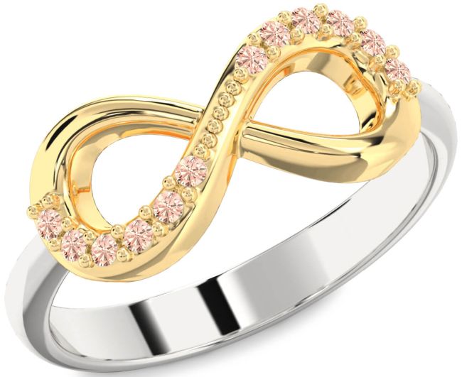 Morganite Gold Silver Infinity Round Ring