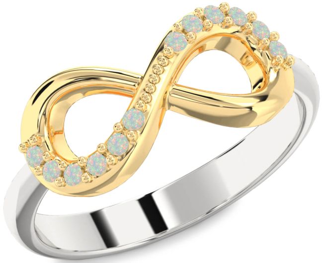 Opal Gold Silver Infinity Round Ring