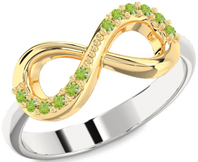 Peridot Gold Silver Infinity Round Ring
