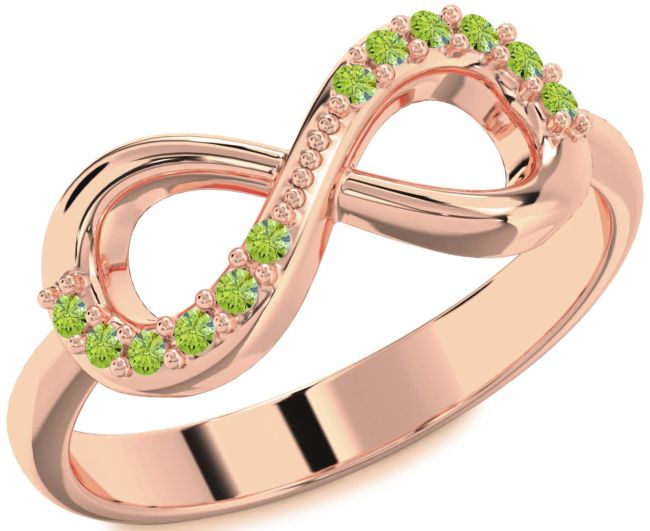Peridot Rose Gold Silver Infinity Round Ring