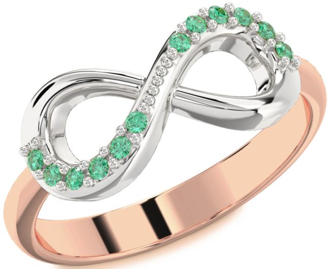 Emerald Rose Gold Silver Infinity Round Ring