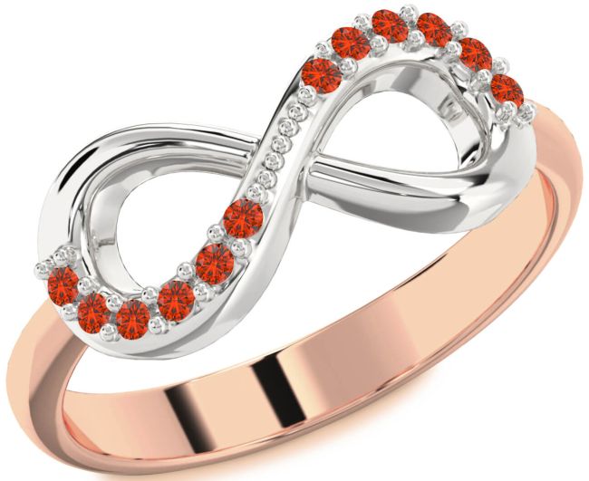 Fire Opal Rose Gold Silver Infinity Round Ring