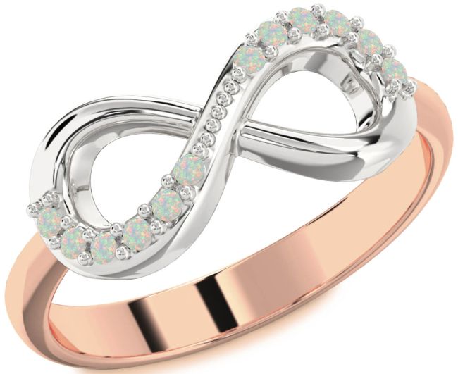 Opal Rose Gold Silver Infinity Round Ring