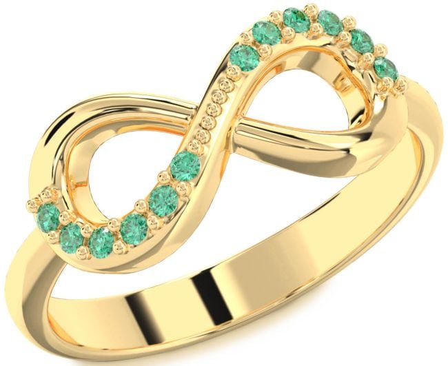 Emerald Gold Silver Infinity Round Ring