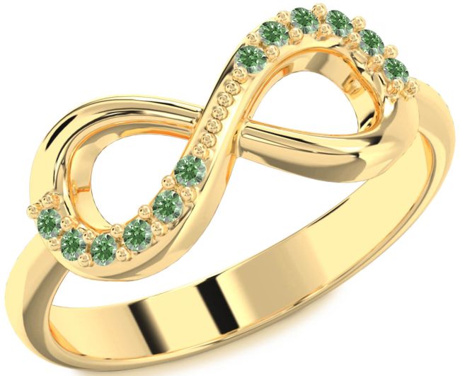 Green Diamond Gold Infinity Round Ring