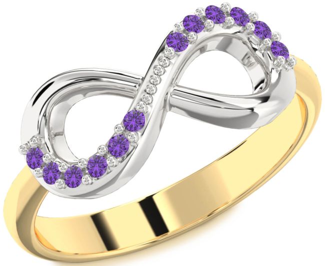 Amethyst Gold Silver Infinity Round Ring