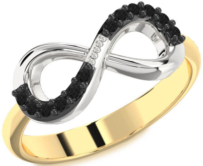 Black Diamond Gold Silver Infinity Round Ring