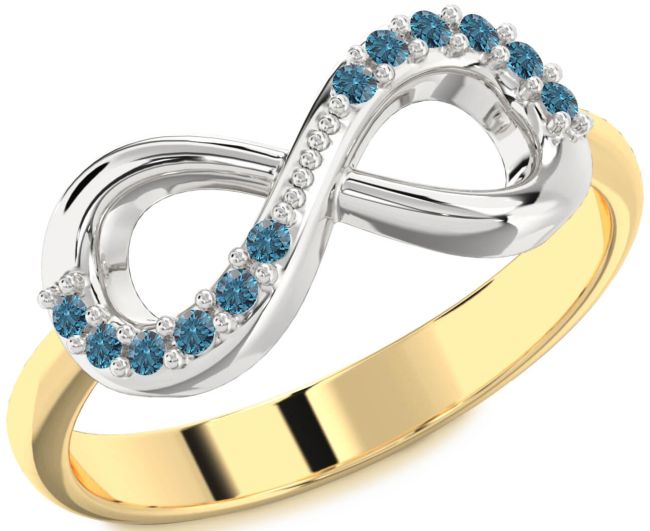 Blue Diamond Gold Silver Infinity Round Ring