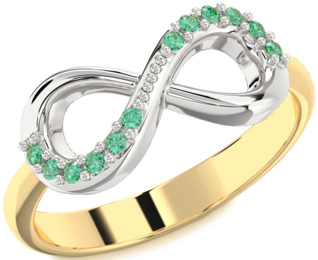 Emerald Gold Silver Infinity Round Ring