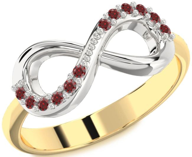 Garnet Gold Silver Infinity Round Ring
