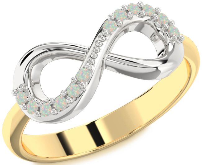 Opal Gold Silver Infinity Round Ring