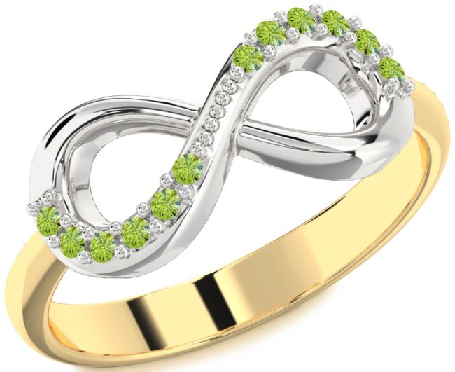 Peridot Gold Silver Infinity Round Ring