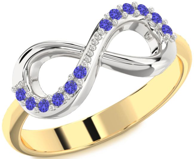 Tanzanite Gold Silver Infinity Round Ring