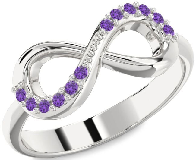 Amethyst Silver Infinity Round Ring