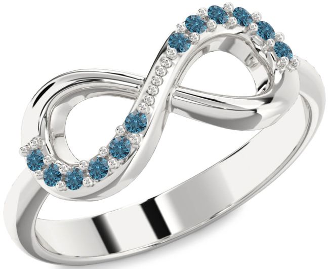 Blue Diamond Silver Infinity Round Ring