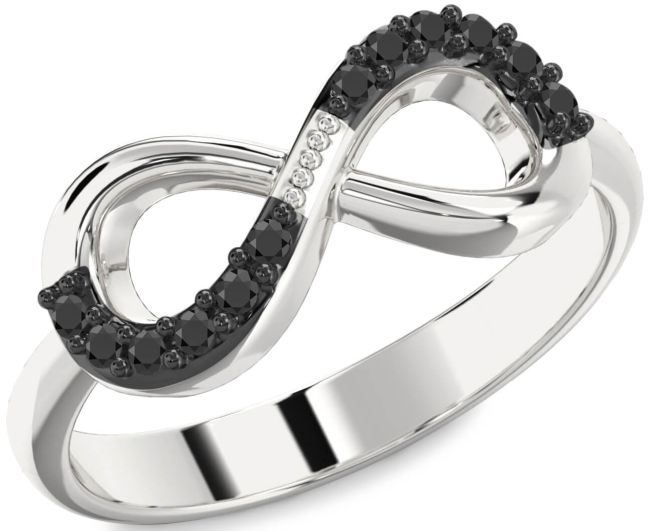 Black Onyx Silver Infinity Round Ring