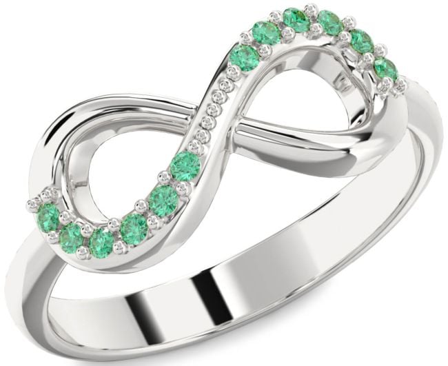 Emerald Silver Infinity Round Ring