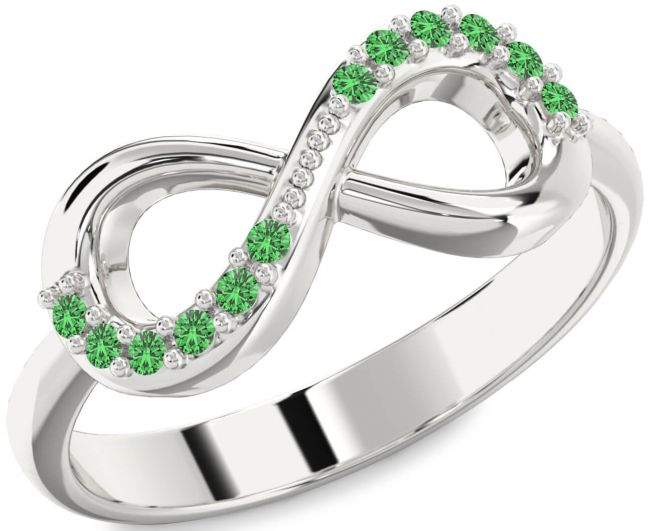 Green Sapphire Silver Infinity Round Ring