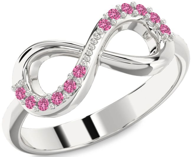 Pink Sapphire Silver Infinity Round Ring