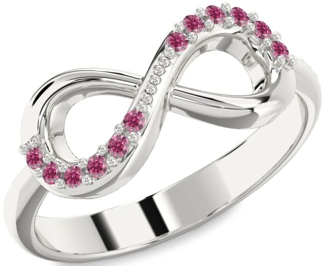 Pink Tourmaline Silver Infinity Round Ring