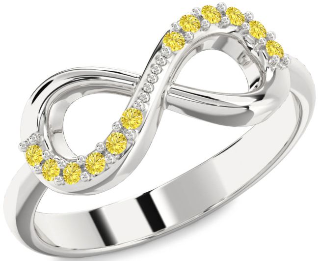 Yellow Diamond Silver Infinity Round Ring