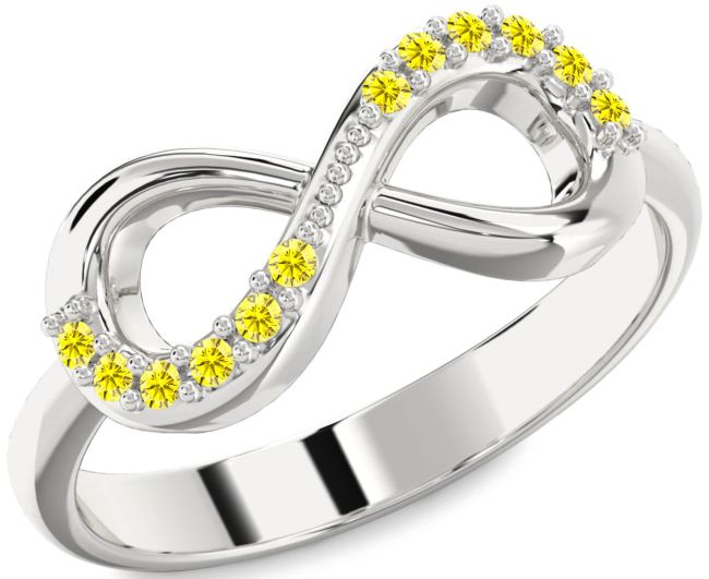 Yellow Sapphire Silver Infinity Round Ring