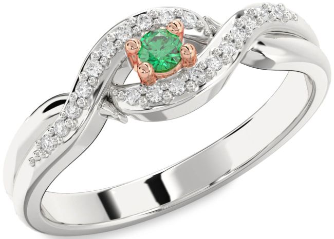 Diamond Emerald Rose Gold Silver Knot Round Pave Promise Ring