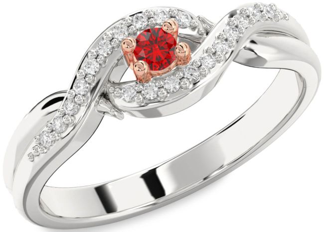 Diamond Ruby Rose Gold Silver Knot Round Pave Promise Ring