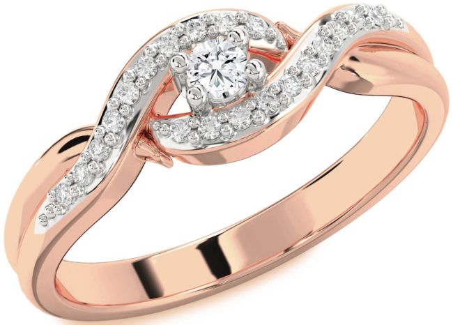 Diamond Platinum & Rose Gold Knot Round Pave Promise Ring
