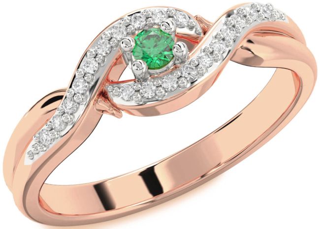 Diamond Emerald Platinum & Rose Gold Knot Round Pave Promise Ring