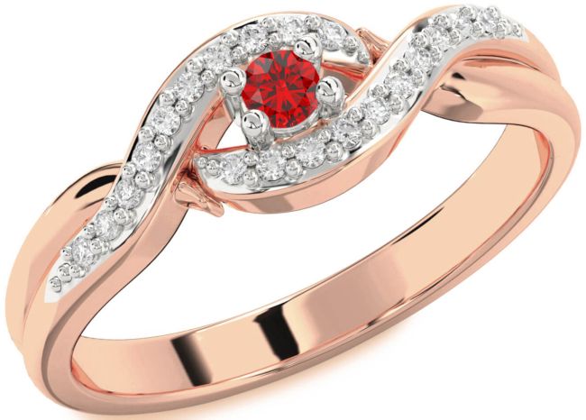 Diamond Ruby White Rose Gold Knot Round Pave Promise Ring
