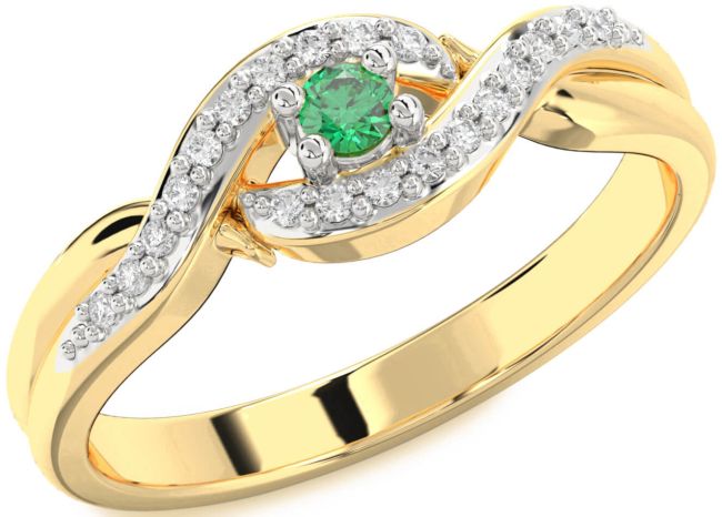 Diamond Emerald Gold Silver Knot Round Pave Promise Ring