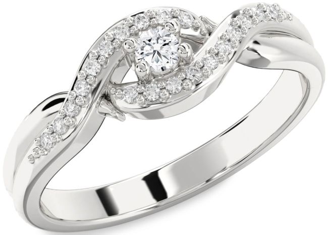 Diamond Silver Knot Round Pave Promise Ring