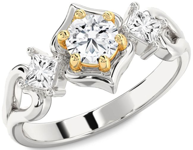 Diamond Gold Silver Round Three Stone Engagement Ring