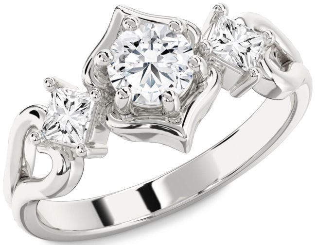 Diamond Silver Round Three Stone Engagement Ring