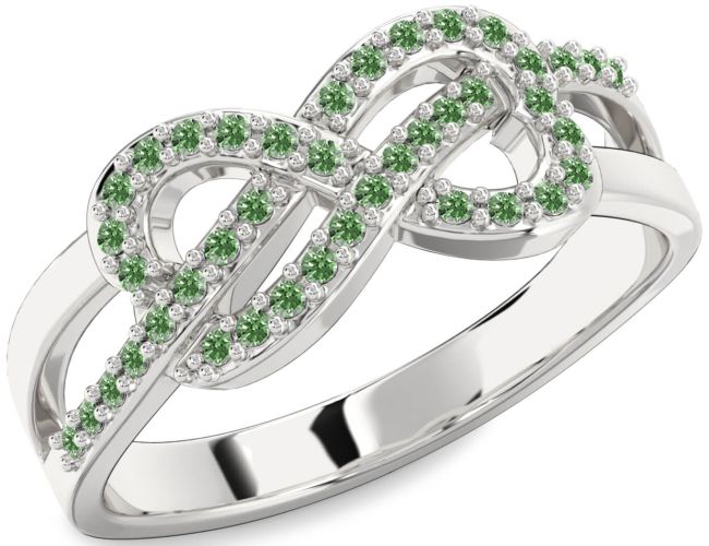 Green Diamond Silver Infinity Ring