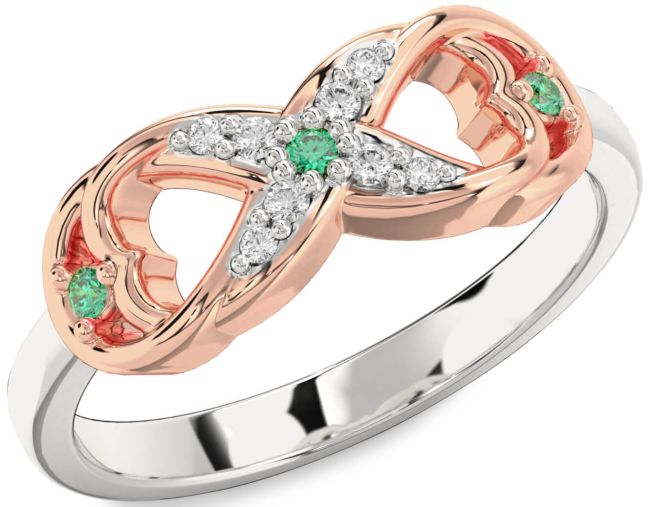 Diamond Emerald Rose Gold Silver Infinity Ring