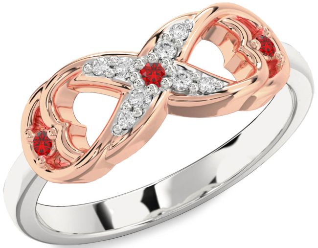 Diamond Ruby Silver & 10K Rose Gold Infinity Ring