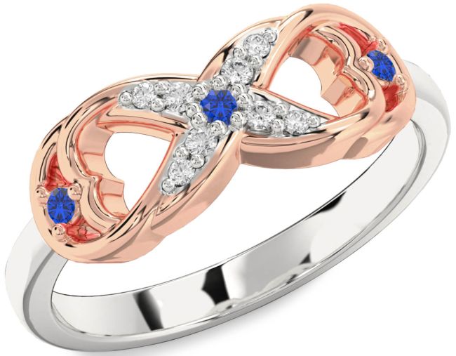 Diamond Blue Sapphire White Rose Gold Infinity Ring