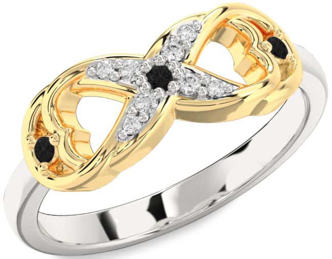 Black Diamond Gold Silver Infinity Ring