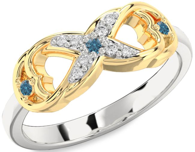 Blue Diamond Gold Silver Infinity Ring