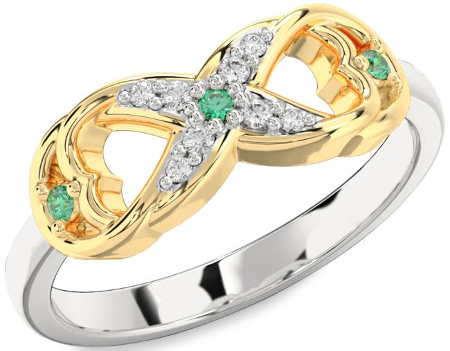 Diamond Emerald Silver & 10K gold Infinity Ring